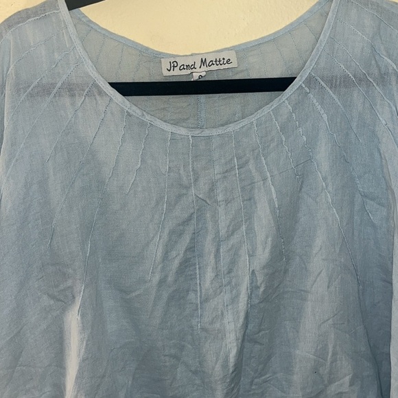 JP and Mattie Anthropologie Cornflower Blue Embroidered Top Lagenlook S - Picture 2 of 13